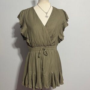 Trixxi Olive Green Wrap Romper with Ruffle Sleeves